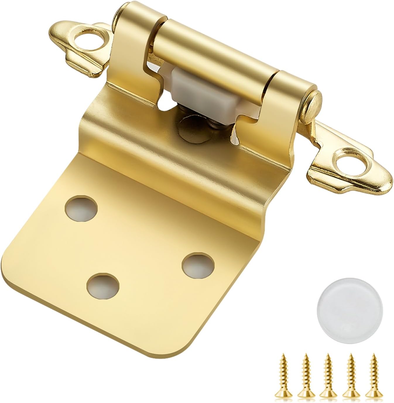 4 Pack (2 Pairs) 3/8 Inch Insert Kitchen Cabinet Hinges, Satin Brass Self Closing Hinges for Kitchen Cabinet Doors, Semi-Concealed Cupboard Hardware, Face Mount Hardware, Gold
