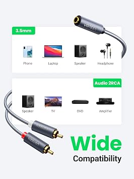 Ugreen 3.5 mm Jack Input Aux to 2 RCA Audio Transfer Cable 1 Meter