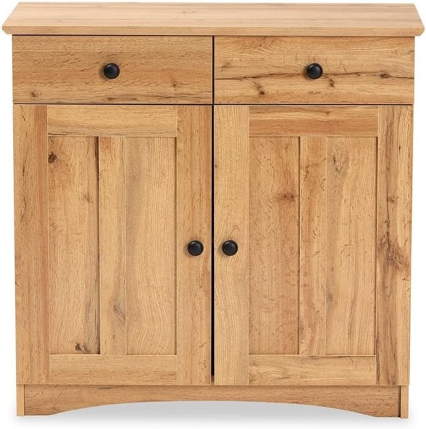 Baxton Studio Lauren Modern and Contemporary Oak Brown Finished Wood 2-Door Buffet Kitchen Cabinet