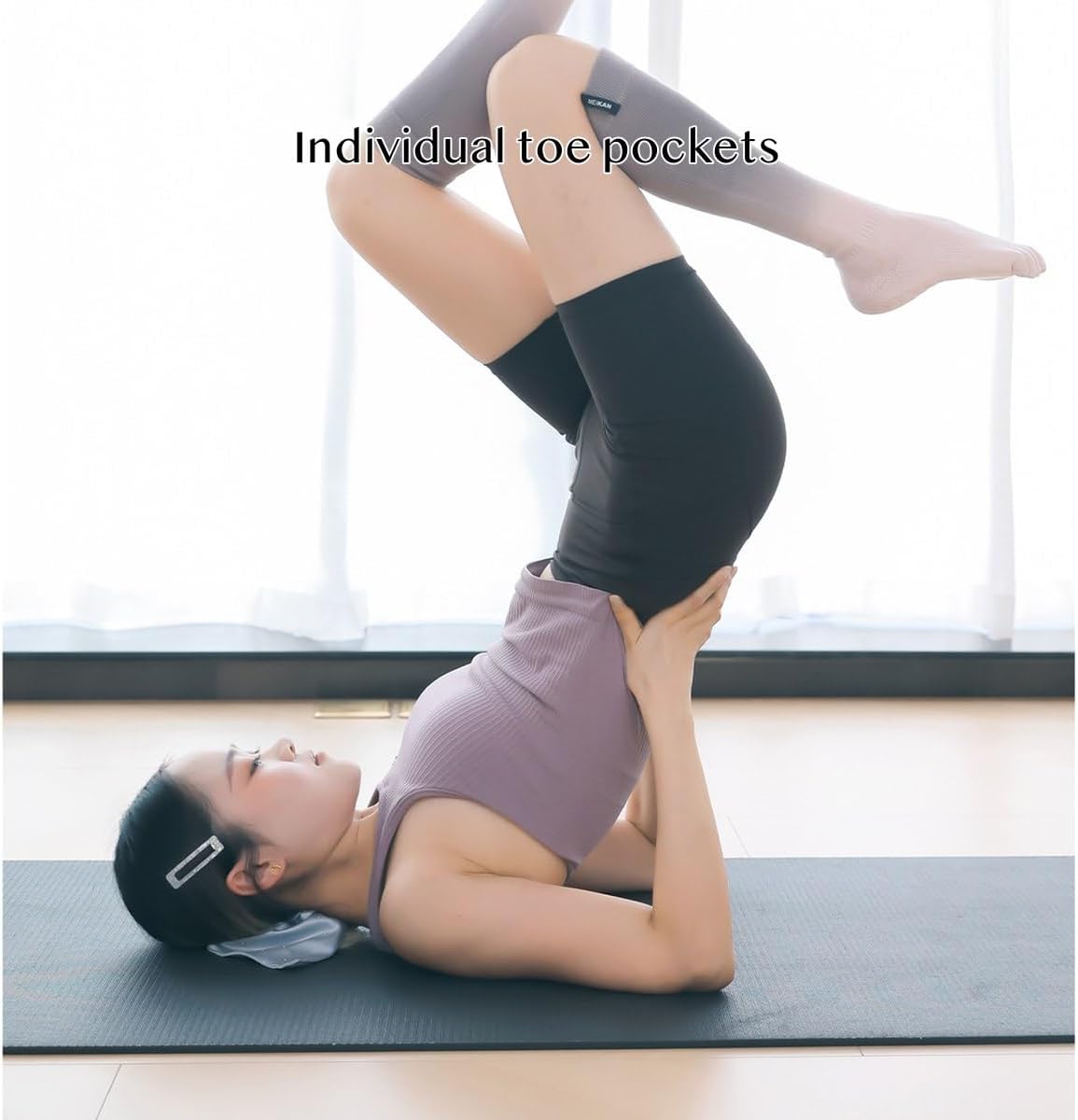 Women's High-Top Toe Yoga Socks with Non-slip Grip for Pilates, Dance, and Gym Workouts - Breathable & Stylish