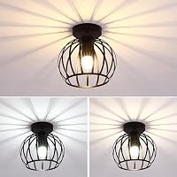 Goeco Vintage Ipari Mennyezeti Lámpa - Fekete Fém Ketrec Dizájn, E27 Foglalat, 20 cm Átmérő, Folyosóra, Erkélyre, Étkezőbe 4