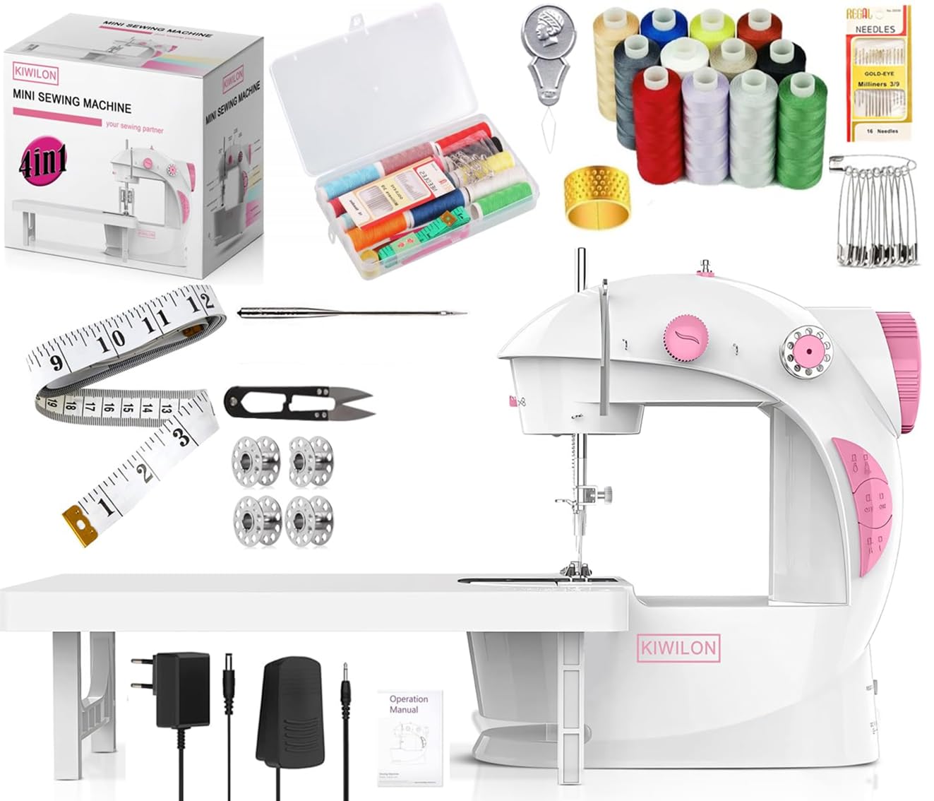 Mini Sewing Machine Electric With Table Set I Stitching Machine For Home Tailoring With Foot Pedal, Adapter, Built-In Focus Light And Sewing Kit I Silai Machine (Pink) (D-5)