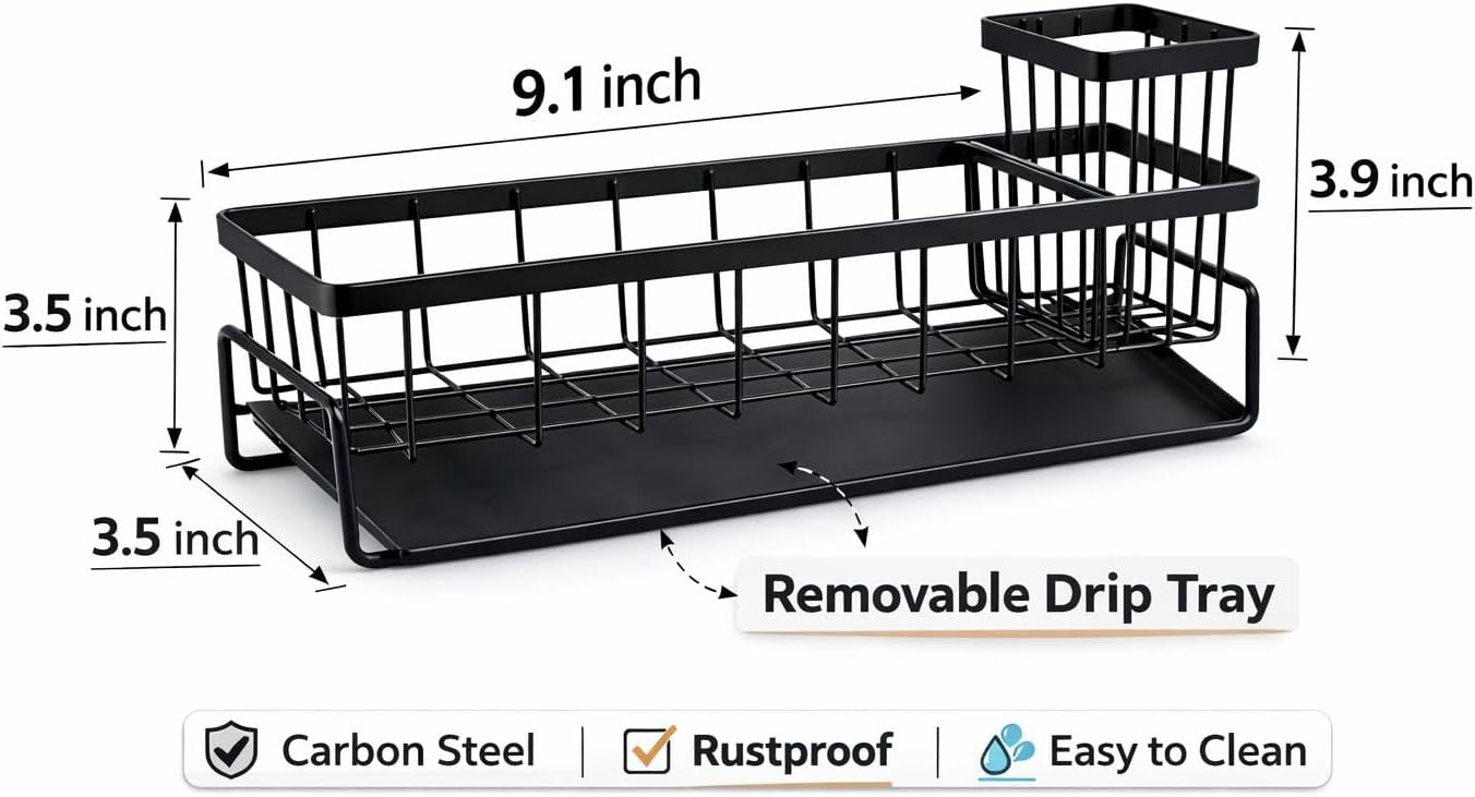 Kitchen Sink Caddy Organizer with Drip Tray – Sponge & Soap Holder, Rustproof Countertop Kitchen Sink Organizer image 2