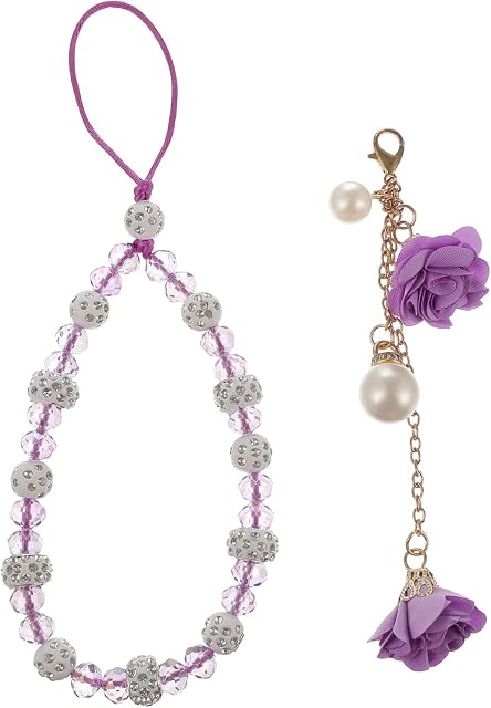 Hemobllo Key Wristlet Phone Hand Wrist Lanyard Strap String Flower Crystal Beads Chain Camera Phone Badge ID Name Tag Holder Cellphone Lanyard