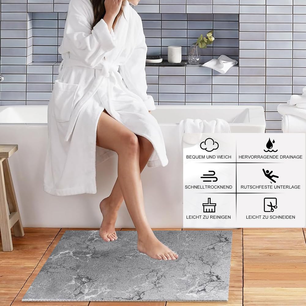 Tappetino Bagno Antiscivolo 80X100 cm Motivo marmorizzato Tappetino da Doccia in Luffa PVC Tappeto Lavabile Tappeti Bagno Asciugatura Rapida con Scarico per Area Umida