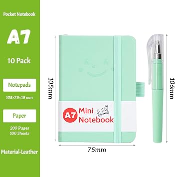 10 Pcs Pocket Notebook, Small Notebooks Pocket Size, A7 Notebook with Pen, Small Notepad with Elastic Band, Mini Leather Notebooks for School,Office,Memos,Journal,Travel