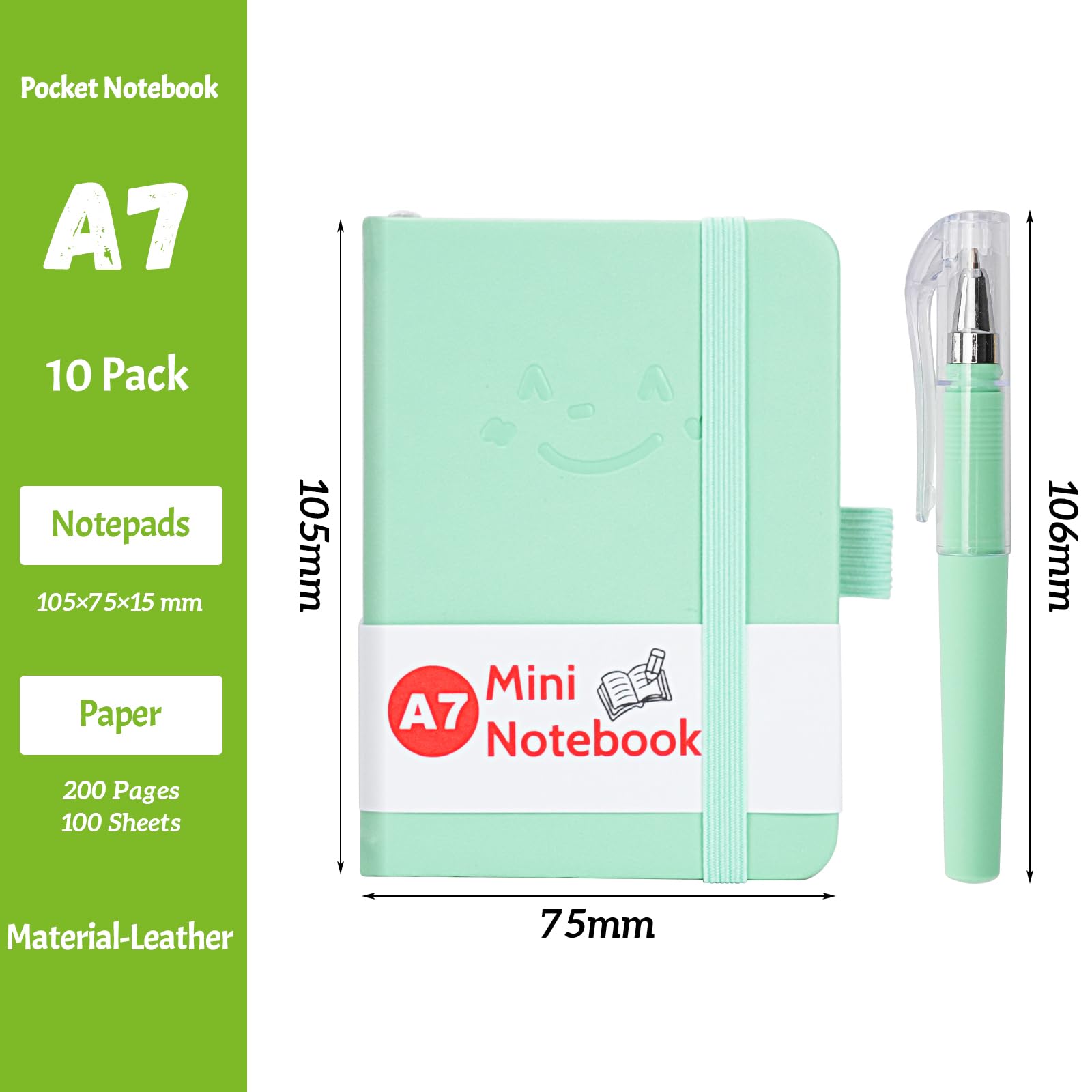10 Piezas Libreta Pequeña, Cuaderno Pequeño Notas, A7 Libreta Bolsillo, Bloc de Notas Pequeño con Boligrafo, Mini Libretas Bonitas para Oficina,Escuela,Trabajo,Viaje,Regalo, 200 Páginas (B)