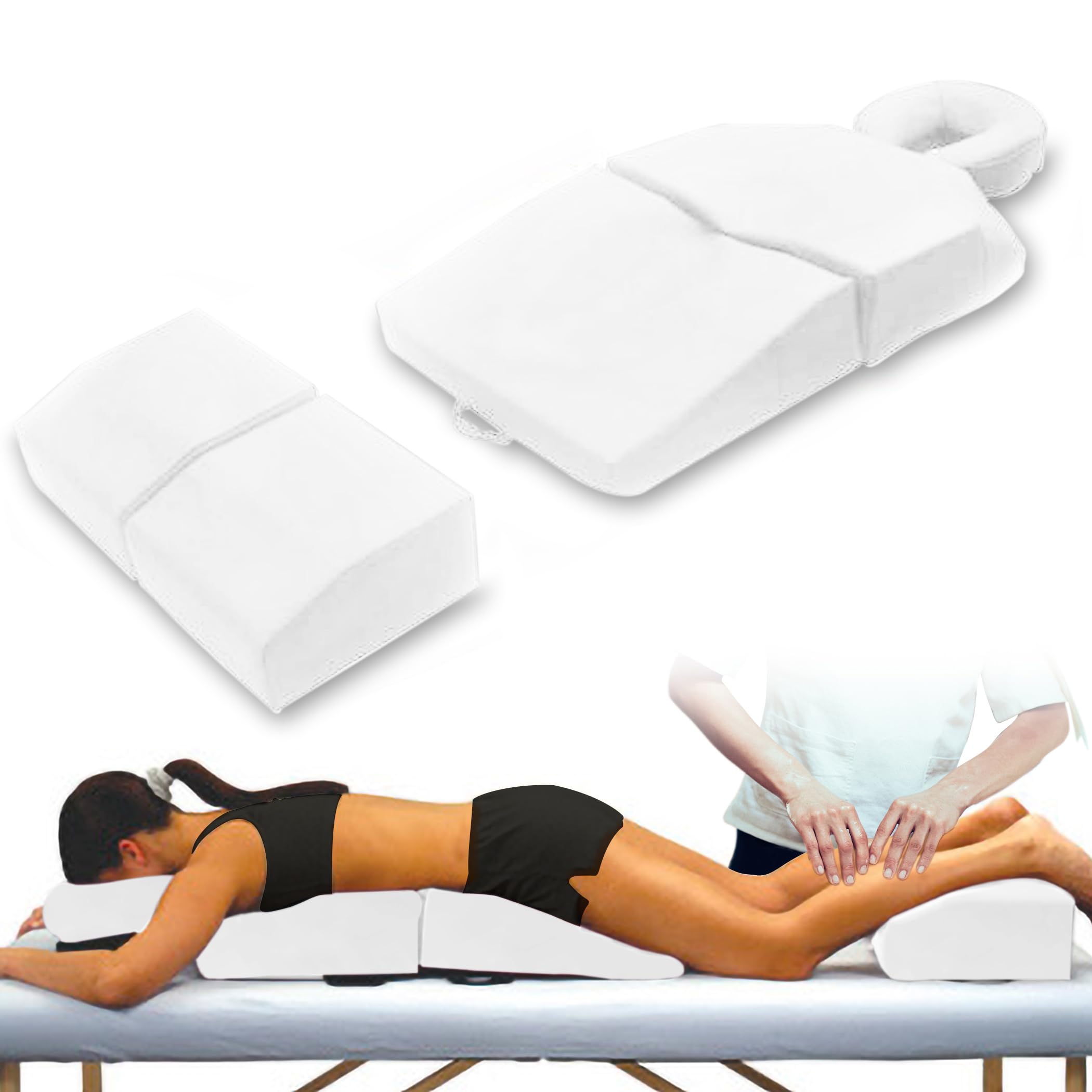 Amethyst Lake Pregnancy Massage Cushion with Headrest – Full Body Prenatal Bolster Positioning System – Ideal for Lower Back Pain and After Breast Surgery - White