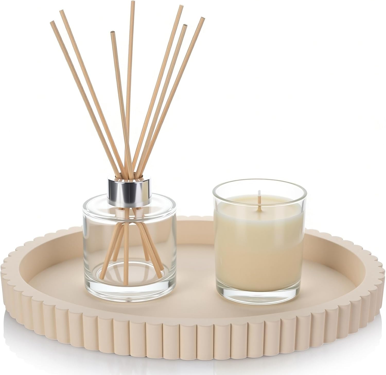 Oval Concrete Decorative Tray for Coffee Table Decoration 15" Modern Cream White Table Centerpieces Decorative Ottoman Tray for Serve Home Decoration Accent Bandejas Decorativas Gift