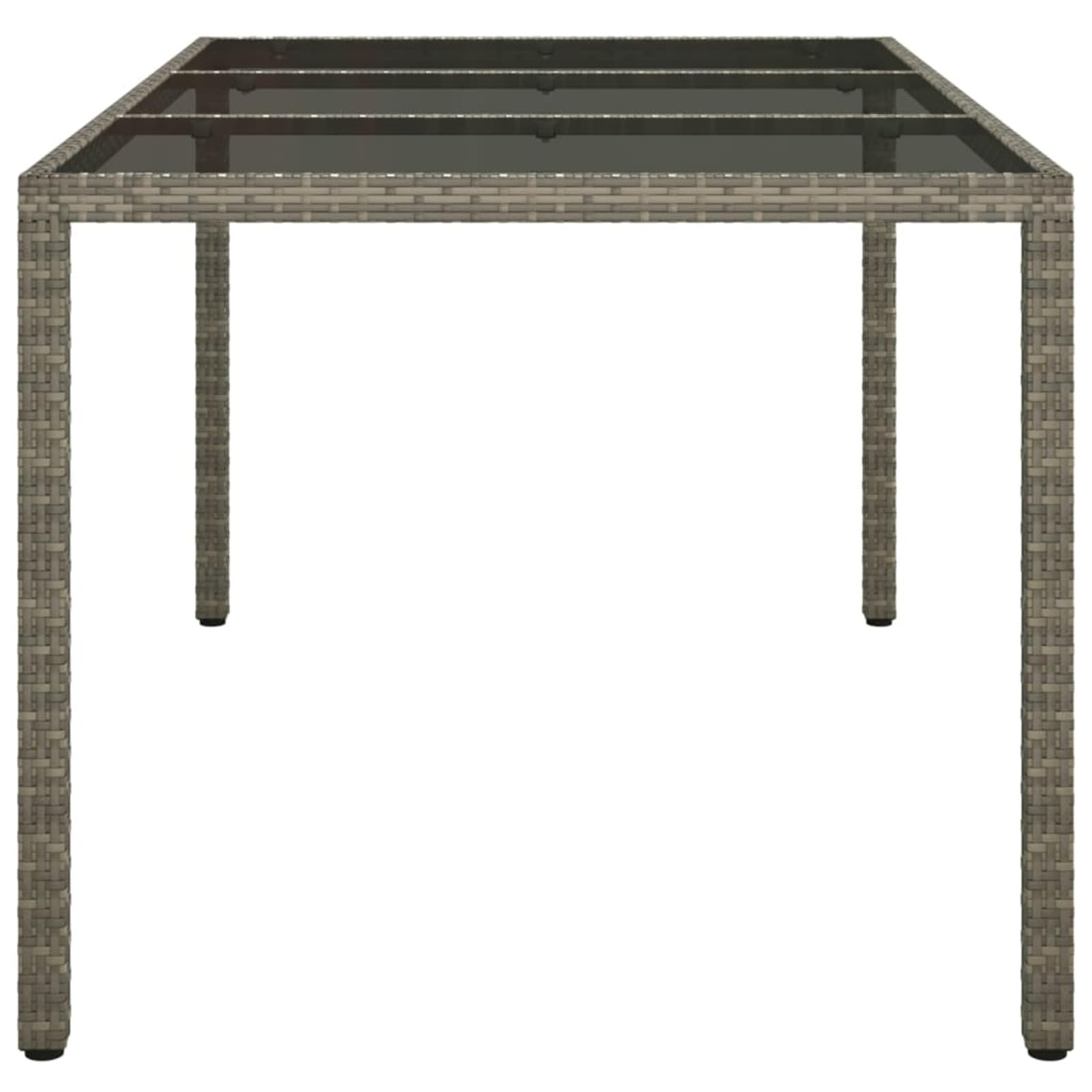 Homgoday Mesa de jardín de 150 x 90 x 75 cm, cristal templado y polirratán gris, mesa de exterior, mesa de terraza, mesa de comedor, mesa de jardín, mesas exteriores