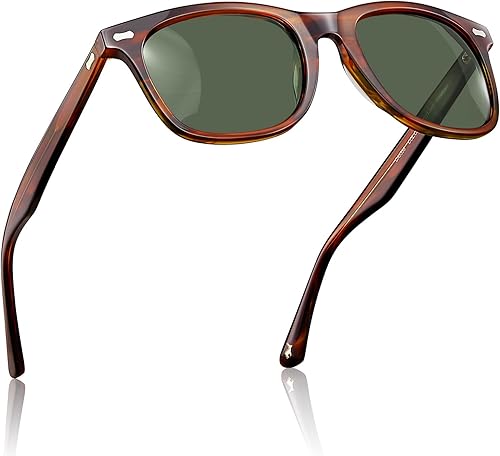 CARFIA Lentes de sol polarizados cuadrados para hombre, protección UV400, acetato retro, hechos a mano, hechos a mano