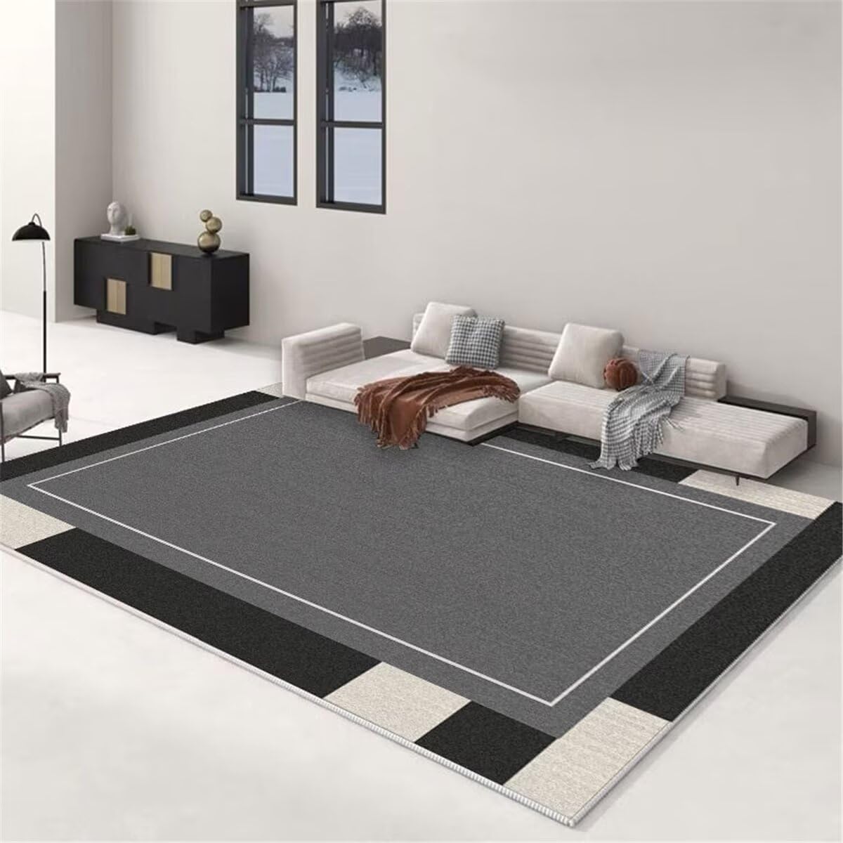 Tapis de salon moderne de haute qualité déco maison lignes grises