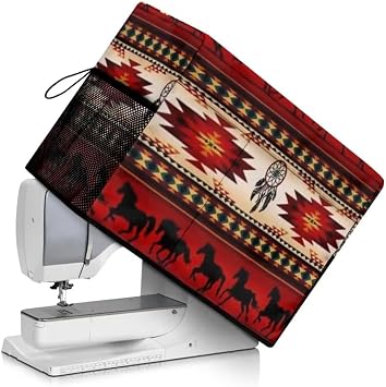 Jeiento Aztec Tribal Sewing Equipment Dust Cover - Black Horse Waterproof, Dream Catcher Design, Machine Washable