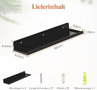 Lifewit Fali Polc Szett 4 db - Fekete Műanyag Lebegő Polcok 38 cm - Könyvek, Lemezek, Fotók Tárolására - Modern Helytakarékos Megoldás Nappa 3