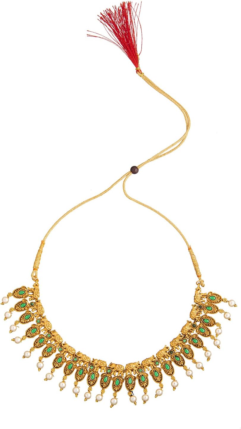 Bodha Traditional Indian Gold Plated Temple Jewellery Choker Necklace Set for Women