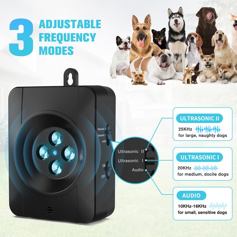 Dispositivo Antiabbaio Per Cani A Ultrasuoni - Ricaricabile, 4 Emettitori, 3 Modalità, Portata 10 M, Impermeabile IP45