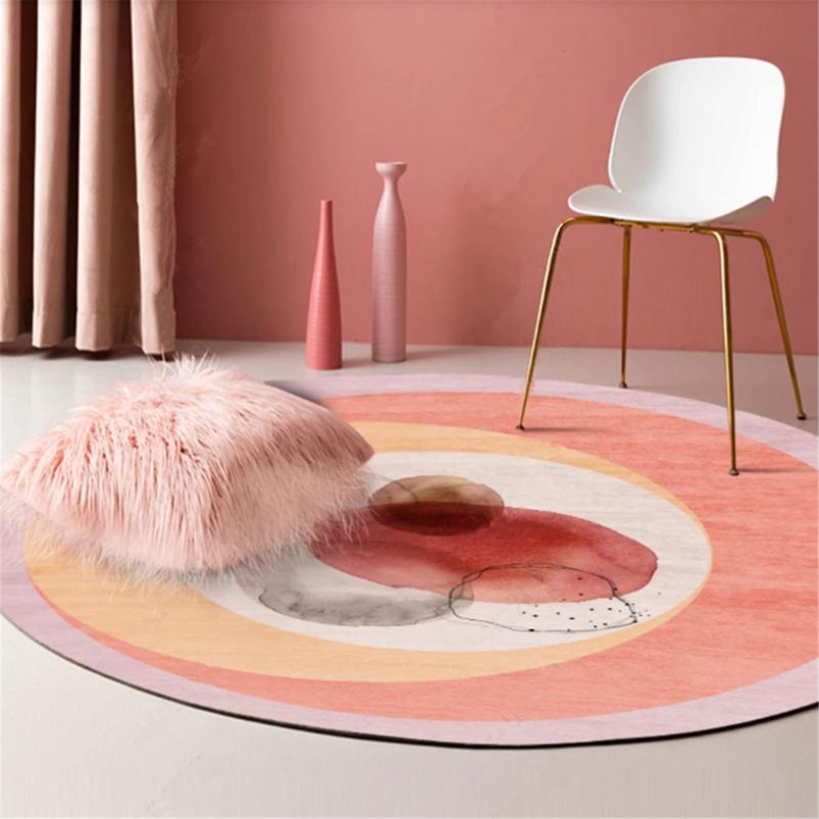 Tapis rond Area - Tapis souple antidérapant lavable en machine - Pour chambre à coucher, salon, buanderie - Motif géométrique - Rond de 180 cm