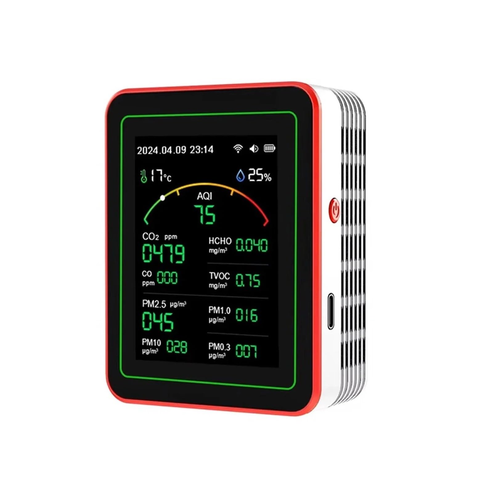 Monitor de calidad del aire 15 en 1: mide PM0.3, PM1.0, PM2.5, PM10, temperatura y humedad hogar, coche(Bianco)