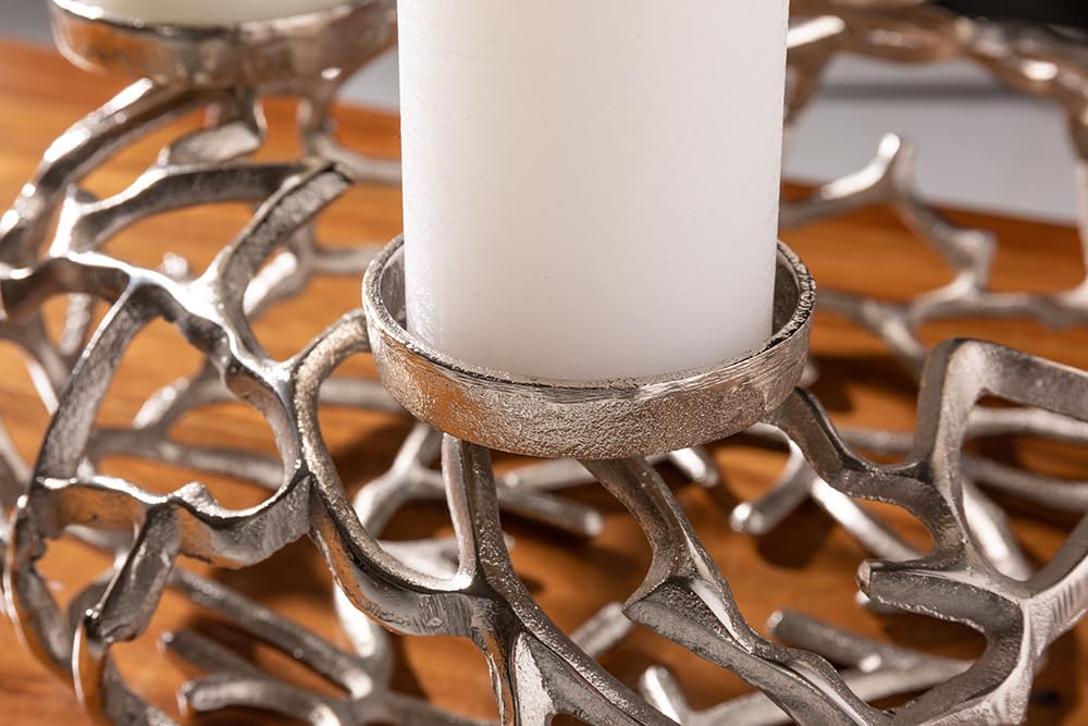 Kerzenhalter Abstract 38cm - Silber - Aluminium AST-Design | Montiert geliefert, Platz für 4 Stumpenkerzen, Kerzen-Kranz, pflegeleichte Oberfläche, gemütliches Kerzenlicht