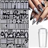 MOLILON 5Pcs Lace Nail Stamping Plate Set- Nail Press Molds, French Tip Silicone Nail Stamper, Bow Lace Design with Nail Stamp Stencils & Scrapers for Women DIY Manicure Art Accessories​