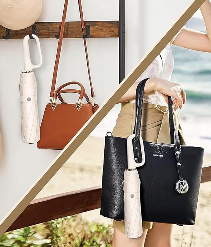 61cSQa0Wl8L TEKCOOL UV Umbrella with Novelty Carabiner Handle, Travel Umbrellas for Rain and Sun Windproof Compact, Automatic Open Close, 8 Ribs, Portable Umbrella for Men and Women(Beige)