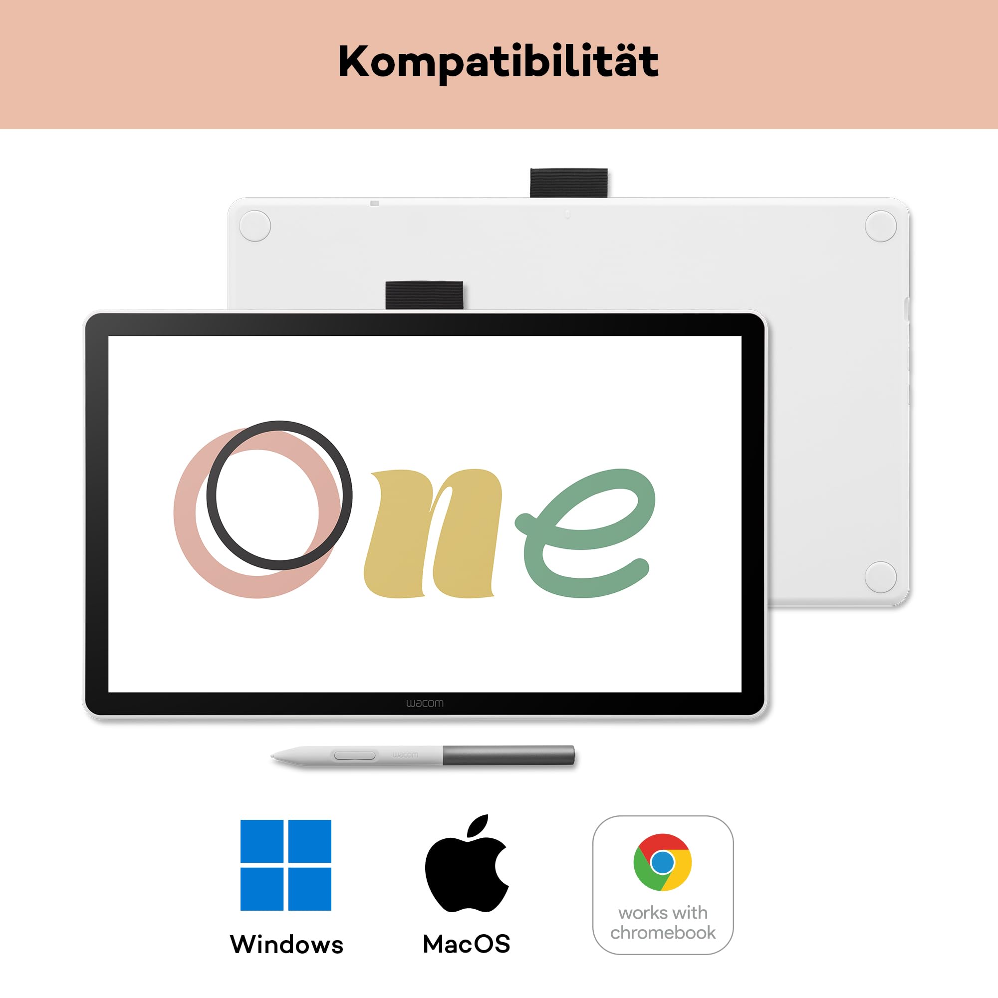 Wacom One 14 Grafiktablett mit Display – 14,0″ Full HD Zeichentablett mit Stift ohne Batterie, entspiegeltem Bildschirm, Software-Bundle – kompatibel mit Windows, macOS & ChromeOS