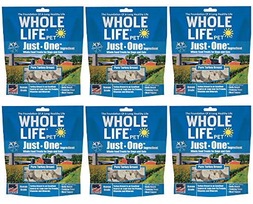 Whole Life Pet Healthy Dog and Cat Treats Value Pack, Human-Grade Whole Turkey Breast, Protein Rich for Training, Picky Eaters, Digestion, Weight Control, Made in The USA, 6 Bags of 10 Ounce