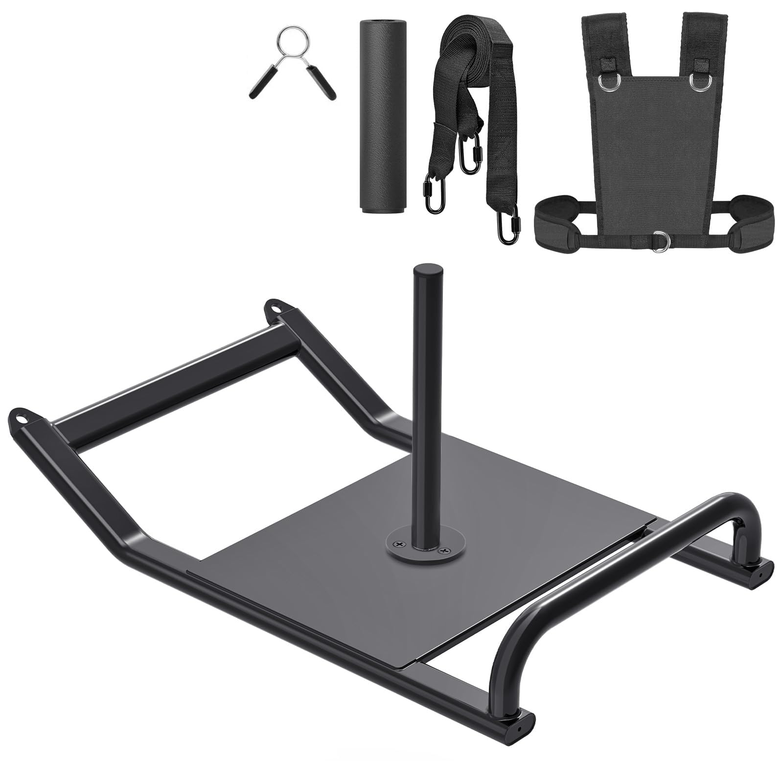 BeneLabel Weight Sled, Gym Fitness Sled Weighted Pull Push Sledge Athletic Exercise Equipment for Grass Speed Running Training Strength Improvement with Harness Vest/Strap for 2.5-5cm Plate,Horizontal