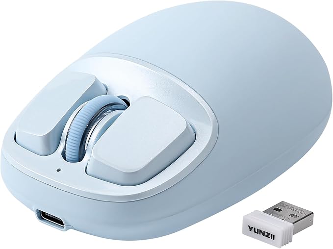 YUNZII C1 Ratón Inalámbrico de Silicona, 4800 dpi, Ratón Tri-Modo 2.4G/Bluetooth/Type-C, Ratón para Portátil, Mac, iPad, PC (Azul)