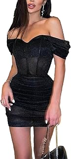 Women's Off Shoulder Ruched Dress Sleeveless Club Party Shapewear Bodycon Corset Mini Dresses