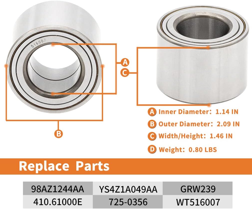 Pair 516007 Rear Wheel Hub and Bearing Assembly Compatible with Ford Focus 2000-2008 [Rear Drum Brake]