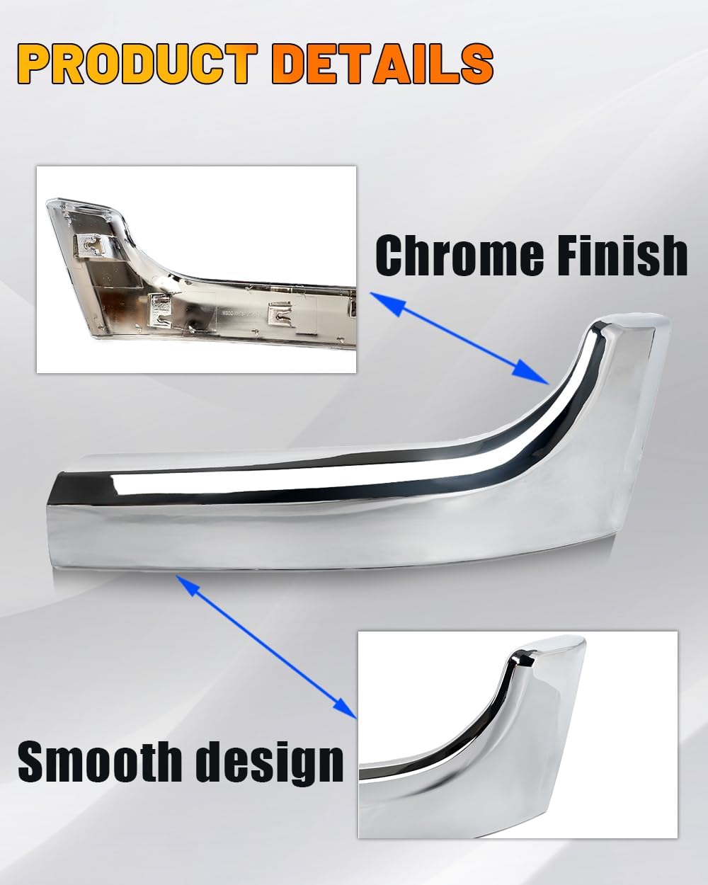 Chrome Front Bumper Filler Headlight Molding Trim Compatible with 2019-2024 Dodge Ram 2500 3500 Left Drive Side Lower Headlamp Retainer Replace for 6NB301Z0AB