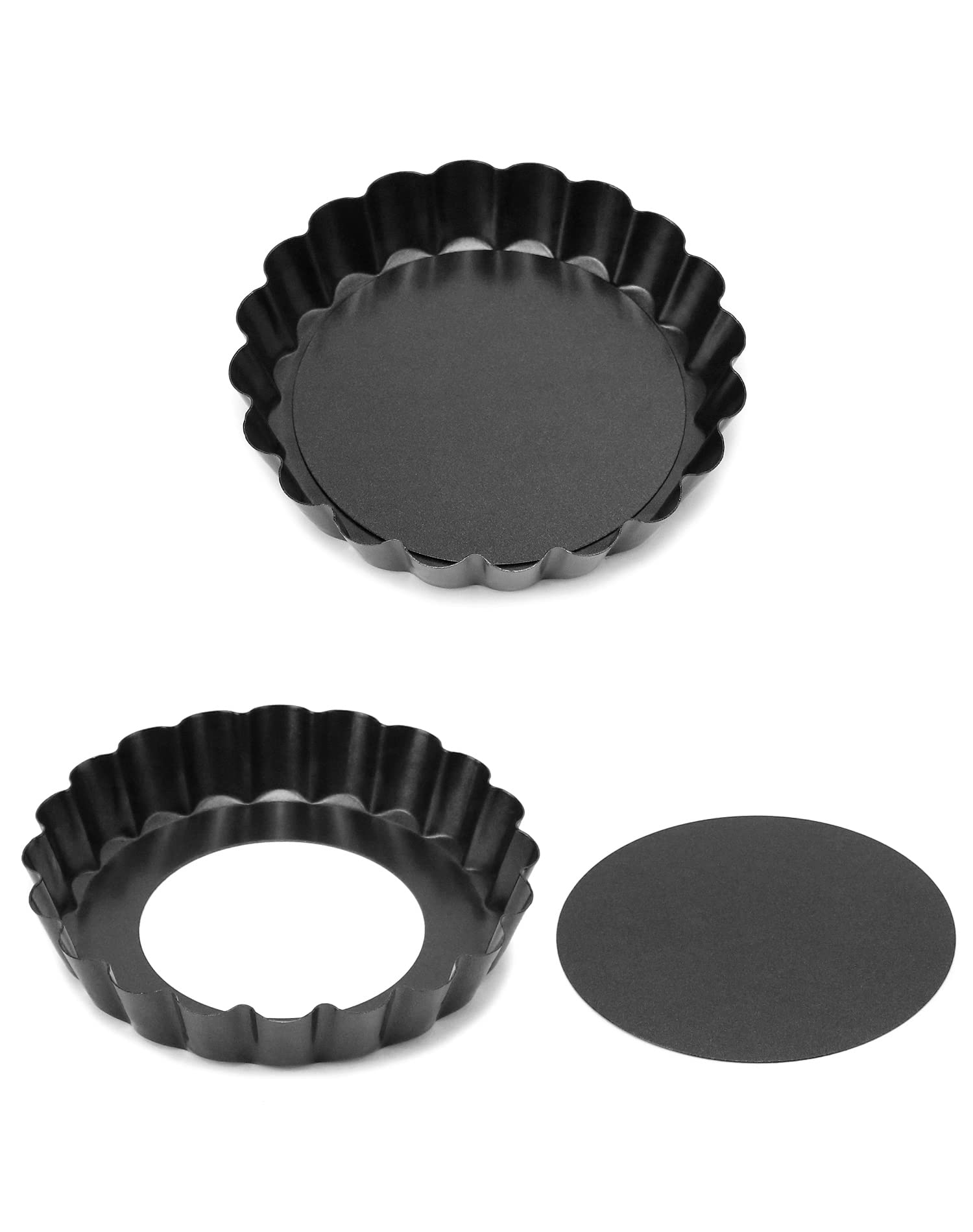 QWORK® 10-częściowa forma do tart Ø10cm z podnoszoną podstawą, foremki na mini tartaletki, forma do quiche wykonana ze stali węglowej dopuszczonej do kontaktu z żywnością z powłoką nieprzywierającą