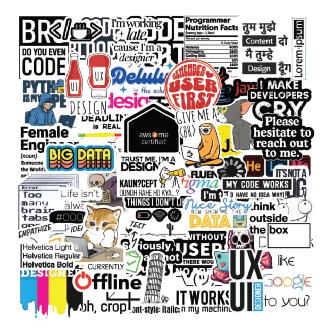 Image of Graphic Designer & Programmer Stickers - Tech Laptop Decal Bundle - Waterproof Stickers for Laptop, Phone, Journal, Scrapbook(3 Sheets)