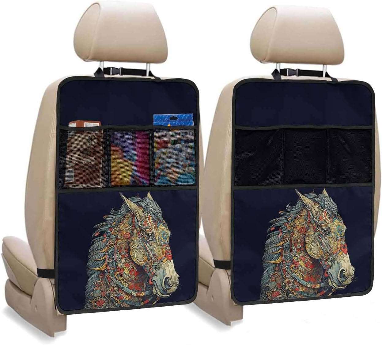 Car Seat Protector, 2 Pack Kick Mats Back Seat Protector Marble Teal Brown Abstract Geometric Lines Waterproof Backseat Cover for Kids Universal Fit Automotive Interior Protectors