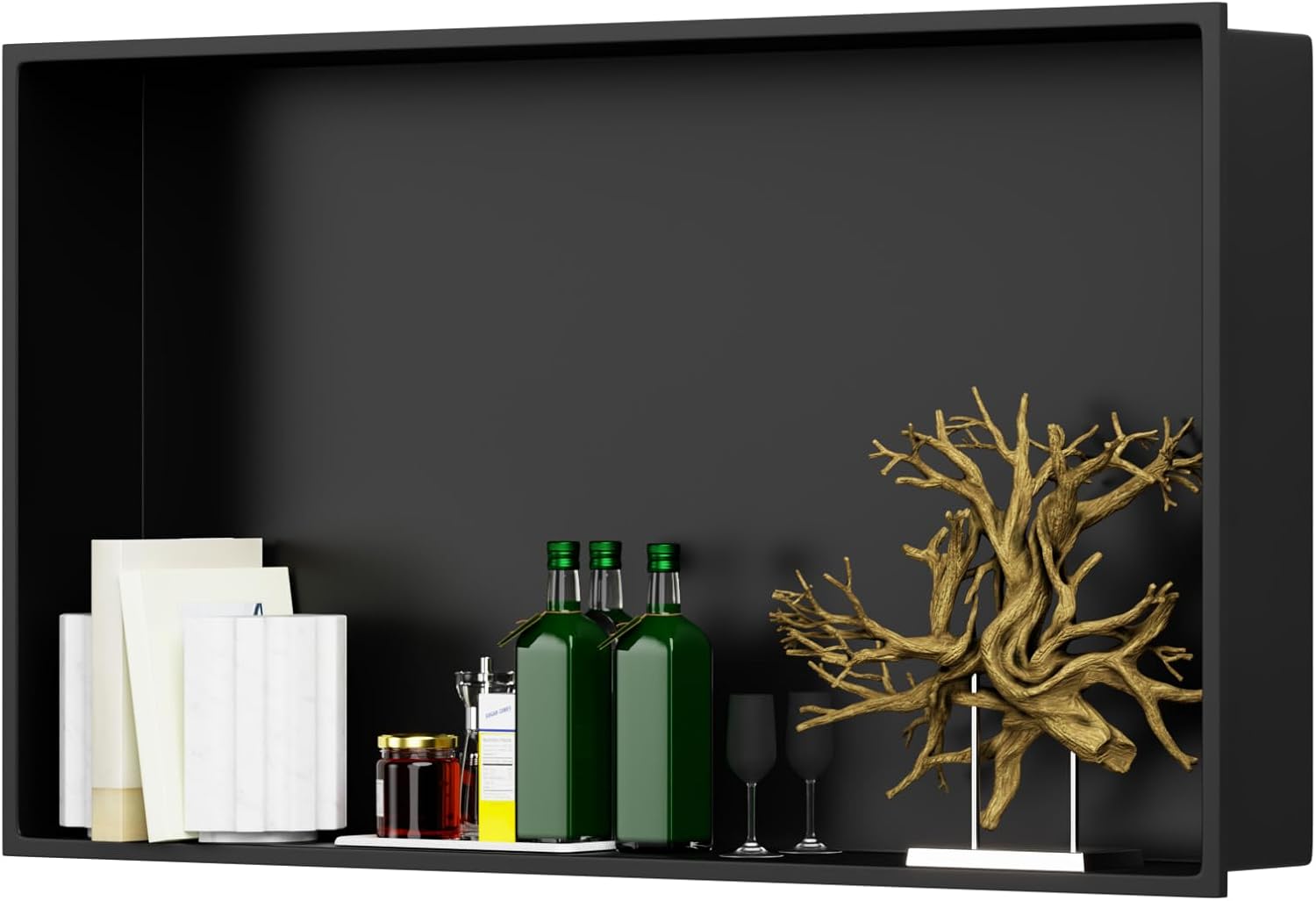 28" X 16" Stainless Steel Shower Niche Insert Tile Ready, Niche for Shower Wall, Recessed Shelf No Tile Needed for Bathroom Storage, Matte Black 28'' x 16''