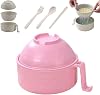 Microwave Ramen Noodle Cooker Bowl with Lid Handles,Portable Instant Noodle Bowl Set with Spoon Chopstick Fork,Essential Kitchen & Dorm Room Cooking Set for Home Office Dorm Room College Pink