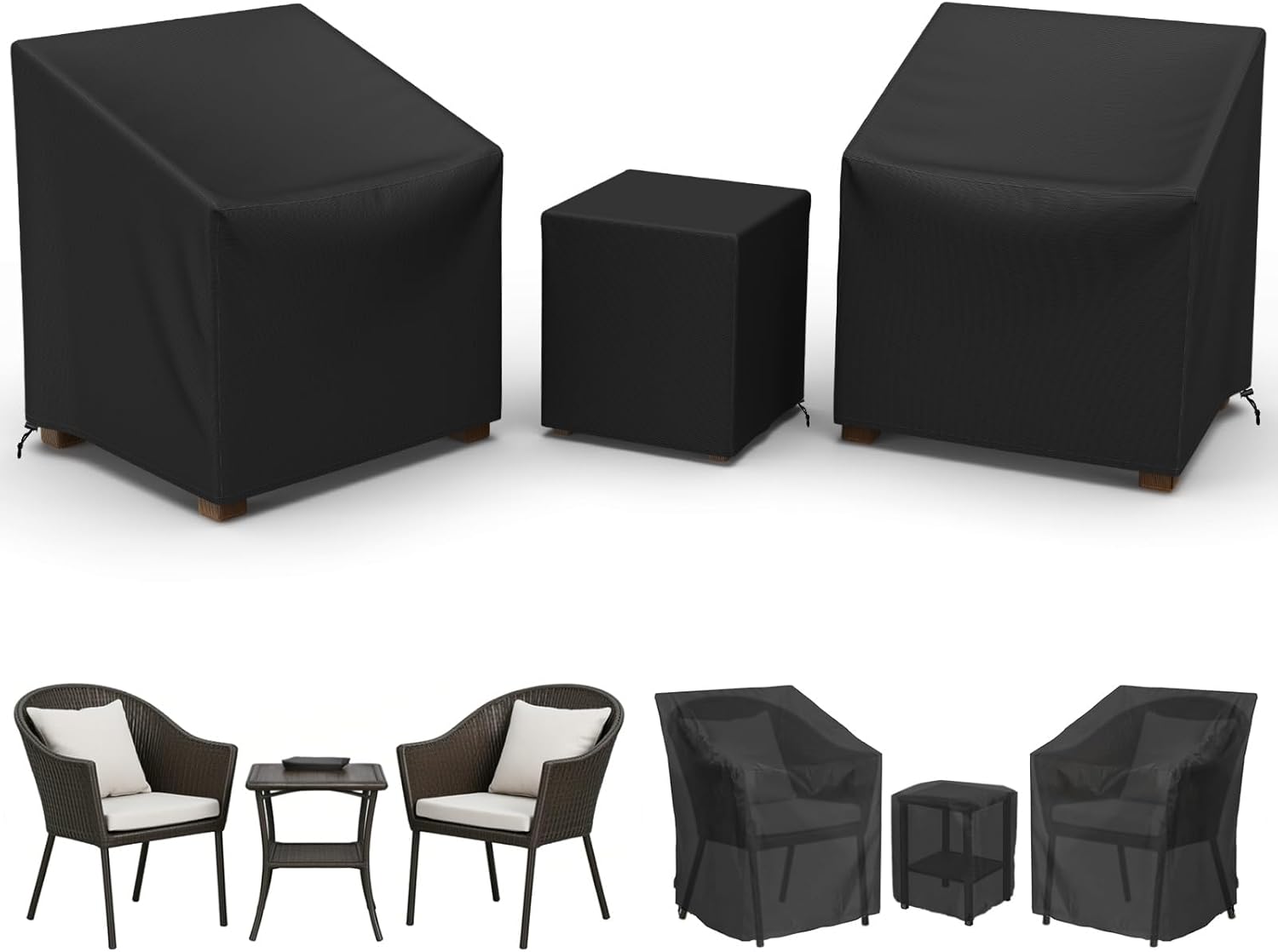 Gasadar Outdoor Furniture Cover Waterproof,3 Piece Patio Furniture Set Cover for Outside Chairs and Coffee Table,Windproof,Black