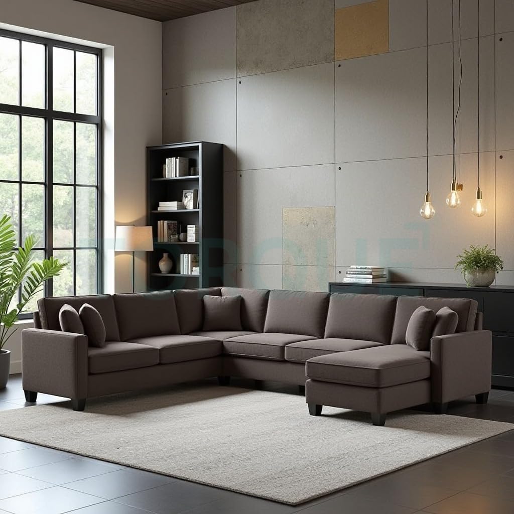 Torque - Moscow 7 Seater U Shape Fabric Sofa (Right Side, Dark Brown) for Living Room, Bedroom, Home, Office Furniture | 1 Year Warranty.