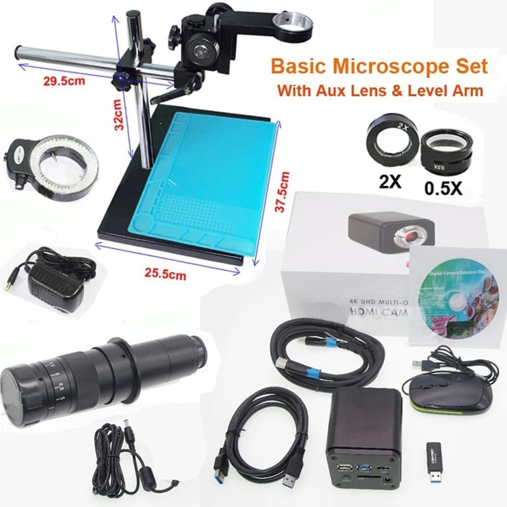 Microscope Accessories Kit IMX334 4K 60FPS Autofocus Auto Focus Focal HDMI USB Video Industry Microscope C-Mount Camera Set Stand Lens Microscope Slides(Has Barlow Boom arm)