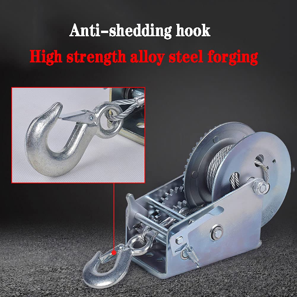 Handwinde mit Bremse, 544.3 kg Handkurbelgetriebe mit Haken und Griff für Boote ATV Anhänger, Professionelle Edelstahl Manuelle Seilwinde