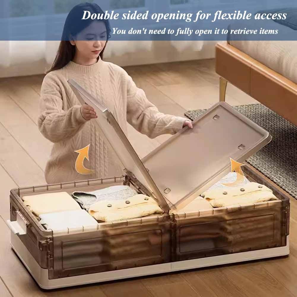 Etlegor Under Bed Storage with Wheels, Stackable Under Bed Storage Containers with Lids Foldable Plastic Storage Box for Clothes, Shoes, Duvets and Sheet Storage(Brown/1PCS,81x40.5x20cm)