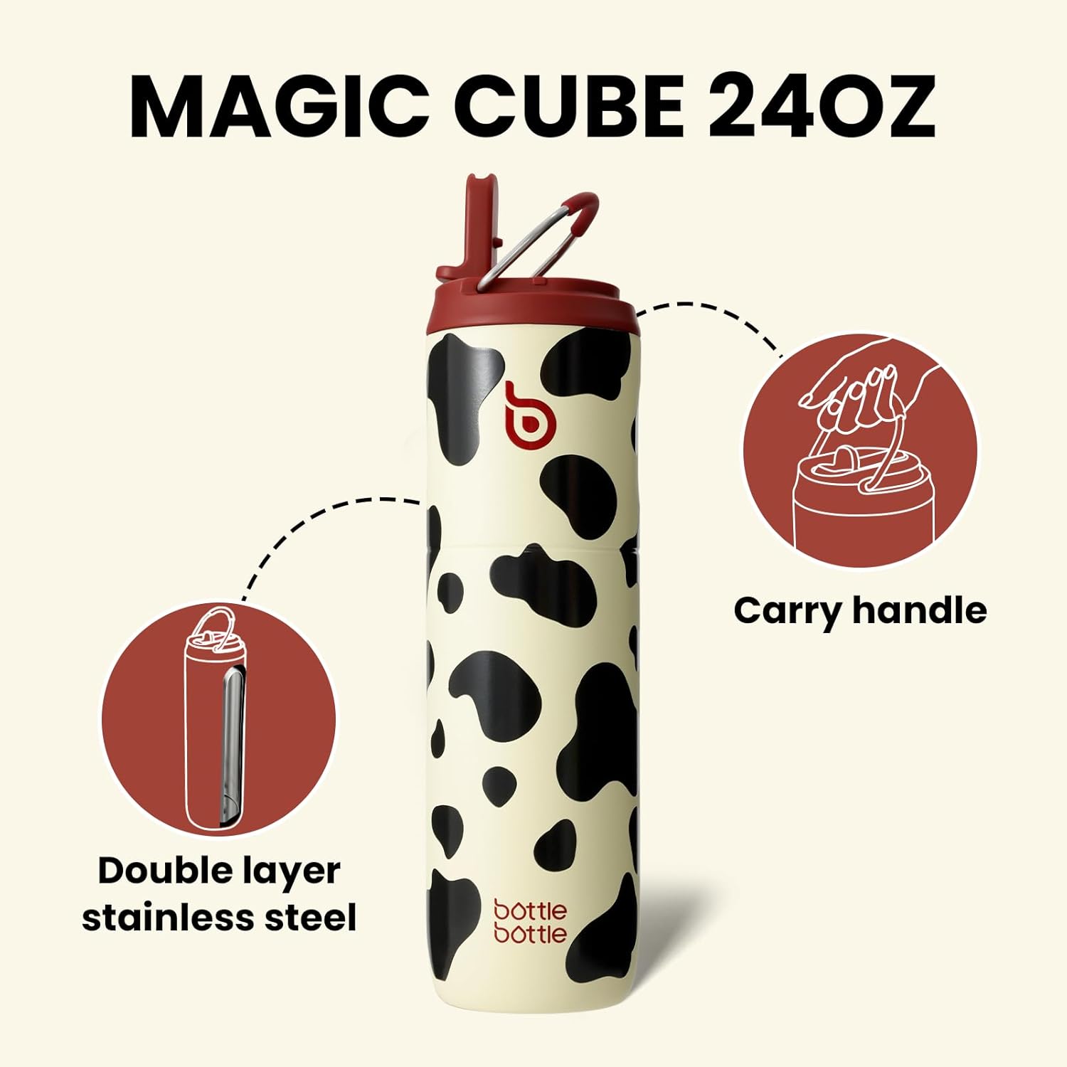 BOTTLE BOTTLE Insulated Water Bottle 24oz with Straw Lid and Handle for Sports Travel Gym Stainless Steel Water Bottles Double-Wall Vacuum Metal Leak Proof BPA-Free - Image 5