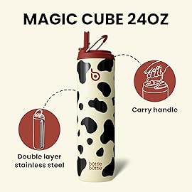 BOTTLE BOTTLE Insulated Water Bottle 24oz with Straw Lid and Handle for Sports Travel Gym Stainless Steel Water Bottles Double-Wall Vacuum Metal Leak Proof BPA-Free (Cow)