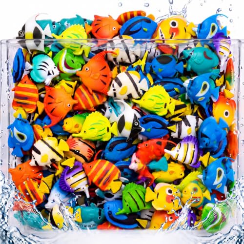 Image of Weewooday 80 Pcs Artificial Moving Fishes Plastic, Random Fish | Floating Lifelike Fishes Tank Ornament Aquarium Decorations