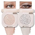 FeiCuiYun 2Pcs Glitter Shimmer Sparkle Eyeshadow Palette Makeup for Green Blue Eyes, Light Brown&Sliver Glitter Shimmer eyeshadow Palette, Cream Iridescent Single Monochrome Eye Shadow Makeup