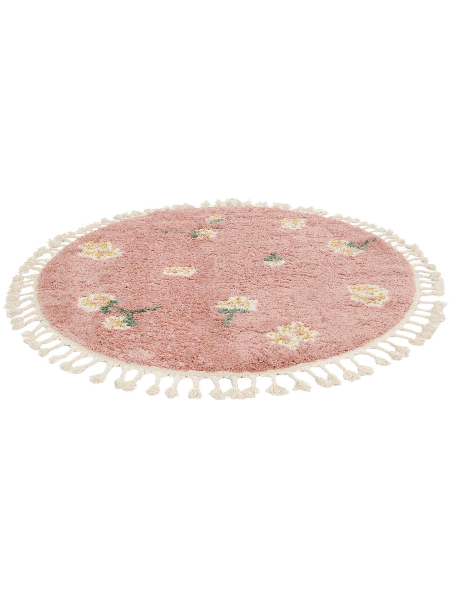RugVista Linnea, Kinderkleed, Shaggy/Handloom, 150 cm, Rond, Middelpolig, Woonkamer, Kinderkamer, Slaapkamer, Hal, Alleen chemisch reinigen, Zonder gevaarlijke chemicaliën, Roze