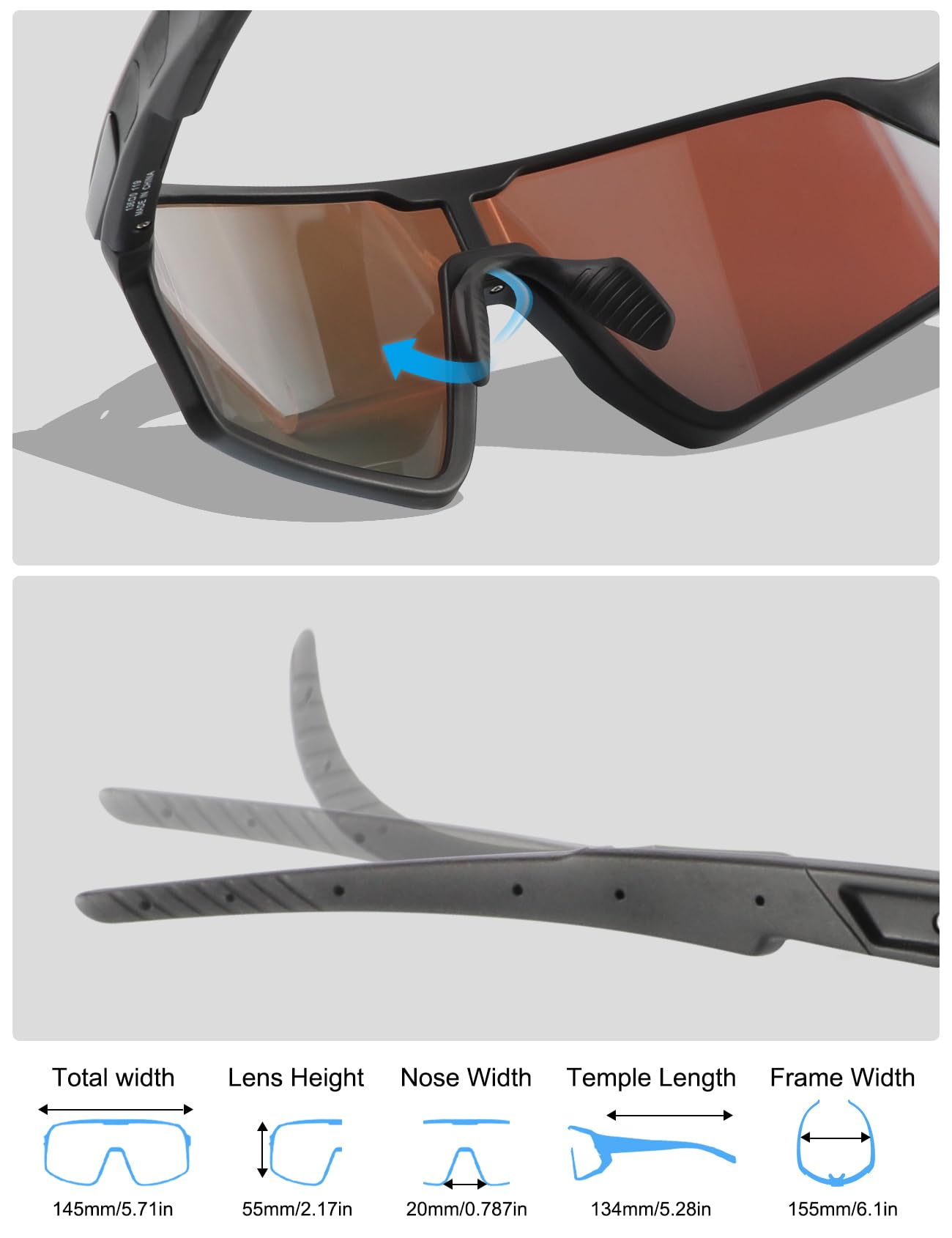 OULAIQI Gafas de sol deportivas ligeras para hombres y mujeres, UV400, lentes de sol de ciclismo para béisbol, correr, ciclismo, deportes al aire libre
