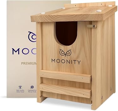 MOONITY Premium Cedar Owl House 14" x 9" x 9" Weatherproof Nesting Box for Screech, Kestrel & More Durable, Safe & Easy to Install