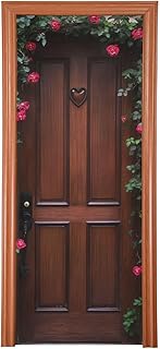 Burbuja Valentine Roses Wood Door Cover, Stretch Fabric Backdrop Door Porch Covers for Home Party Holidays Decoration, 35x79 In